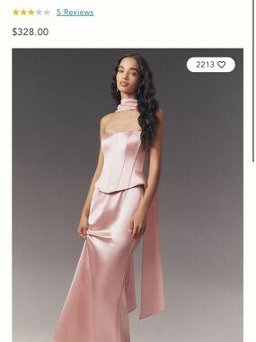 Anthropologie Mare Mare Strapless Pink Satin Maxi Dress with Scarf Detail